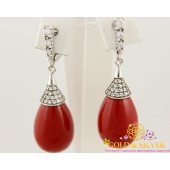 Серебряные Серьги 925 проба. Женские серьги Капля Красные 2896